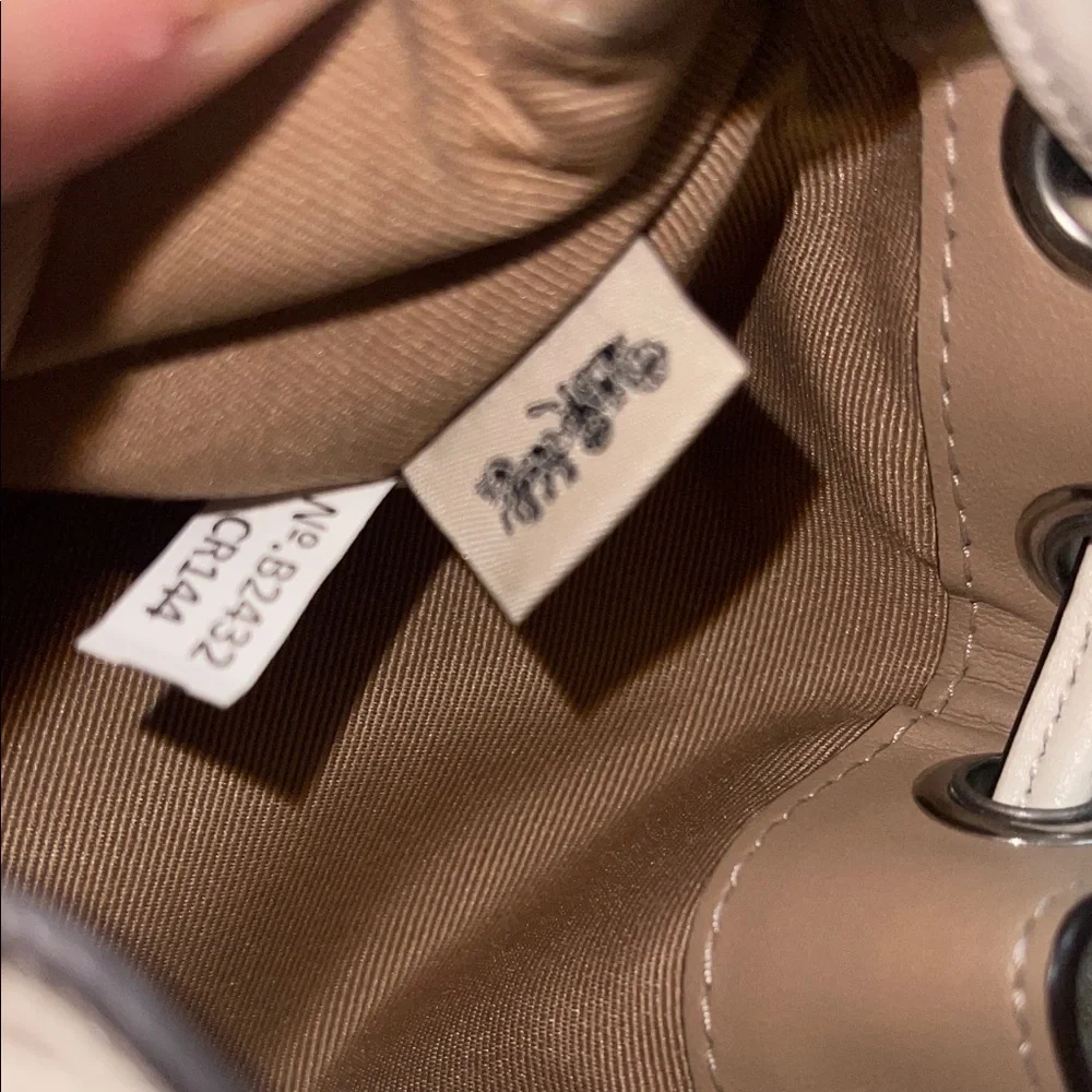 Coach Chalk Color Leather Mini Drawstring Bucket Bag with Logo Strap - Picture 7 of 10